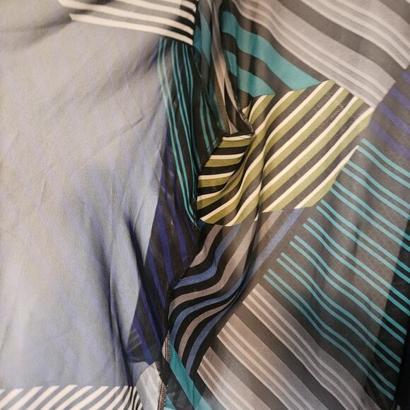 Chenault Large Sheer Open Cardigan Coverup Flowy Striped Asymmetrical Artsy 70s - Picture 5 of 7